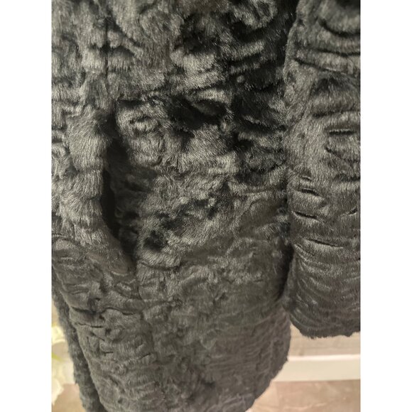 Adrienne Landau Women Front Zip Black Faux Fur Longline Coat with Pockets Size M - Picture 4 of 15